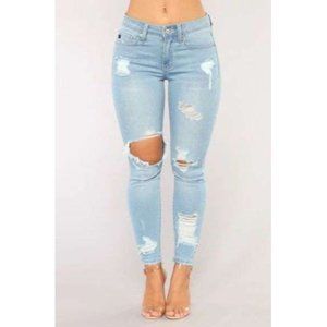 Fashion Nova Womens Jeans Skinny Ankle KC7234L Distressed Light Blue Wash SZ 11